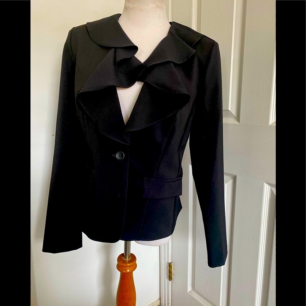 Joseph Ribkoff Black Draped Ruffle Blazer - Picture 2 of 10